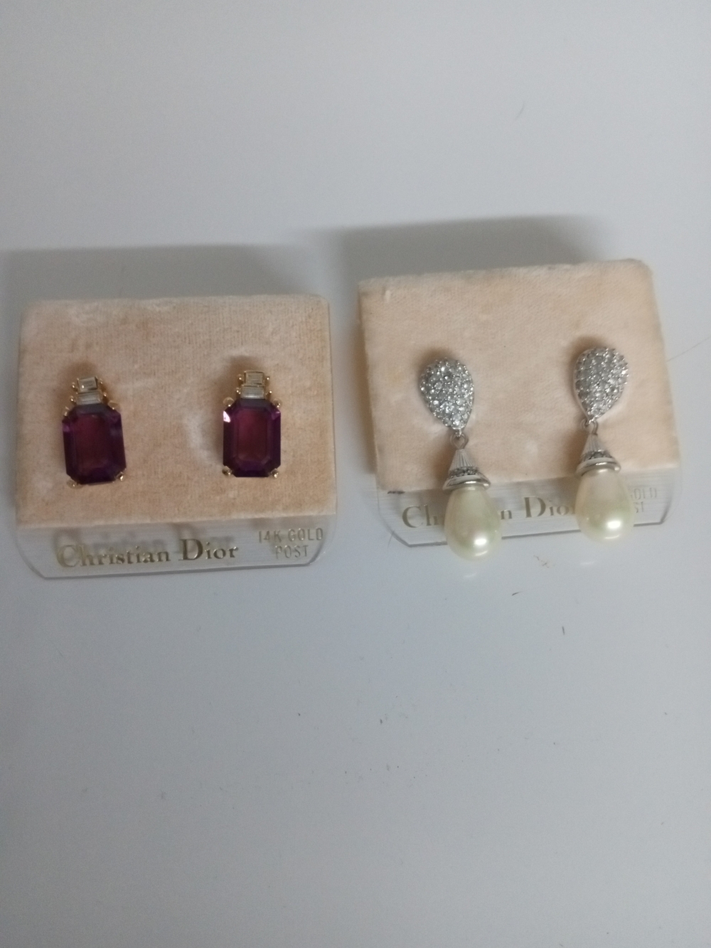 Dior Purple Gem and Pearl Drop Earring Set